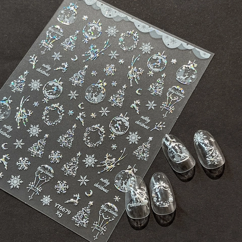 Christmas Nail Stickers Gold Silver Reindeer Snowflake 3D Embossed Self Adhesive Nail Art Decals Holiday Manicure Decoration