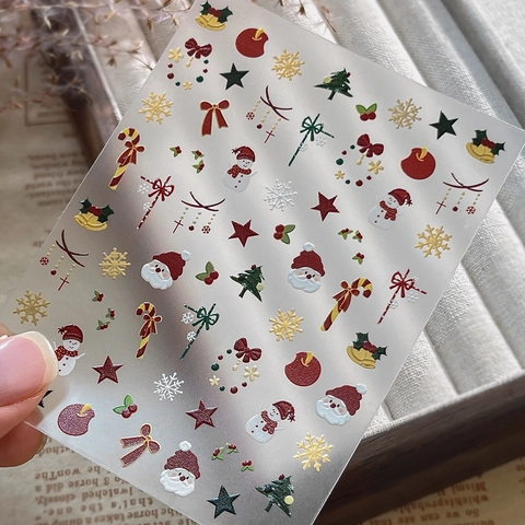 5D Embossed Christmas Nail Stickers Santa Claus Snowman Snowflake Hot Stamping Gold Silver Festive Nail Art Decals For Women
