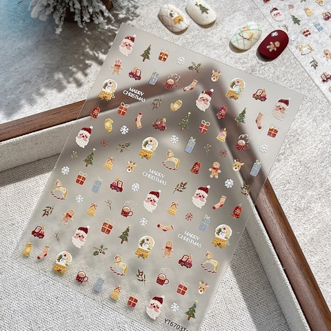 Christmas Nail Art Stickers 3D Embossed Santa Claus Snowflakes Reindeer Patterns Self Adhesive Holiday Manicure Decoration