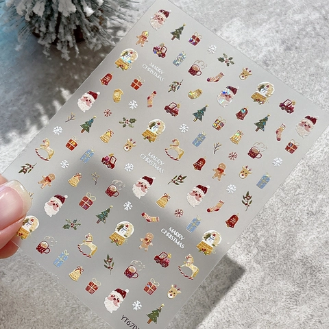 Christmas Nail Art Stickers 3D Embossed Santa Claus Snowflakes Reindeer Patterns Self Adhesive Holiday Manicure Decoration