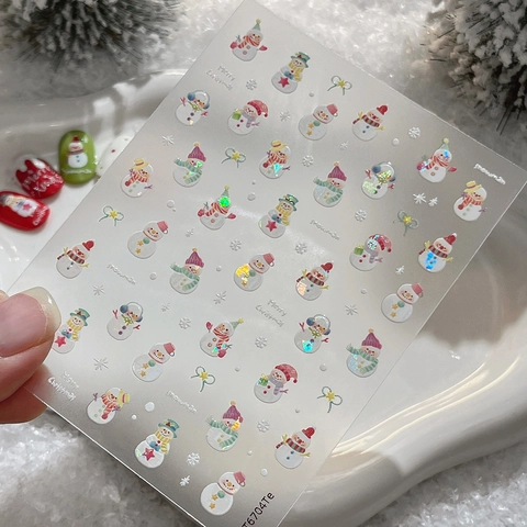 Autocollants d'Art d'Ongle Bonhomme de Neige de Noël Laser Pailleté Flocon de Neige pour Femmes Décoration de Manucure de Fête