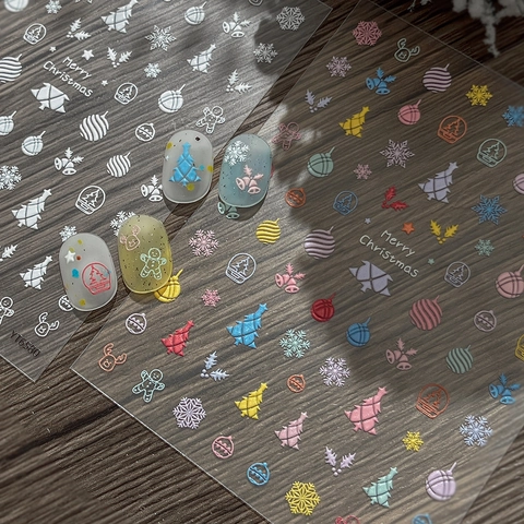 Christmas Embossed Nail Art Stickers Snowflakes Christmas Tree Gingerbread Man Reindeer Decals Festive DIY Manicure Decoration