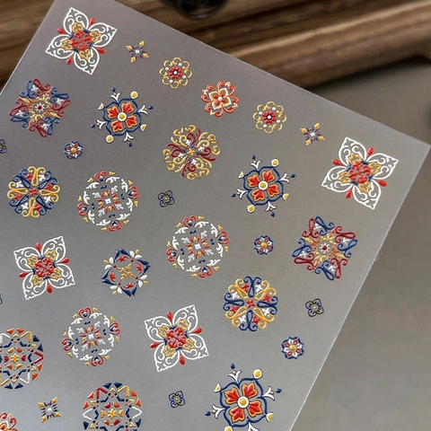 Bohemian Relief Nail Art Stickers Retro Mandala Floral Self-Adhesive Nail Decals For Women DIY Manicure Decoration