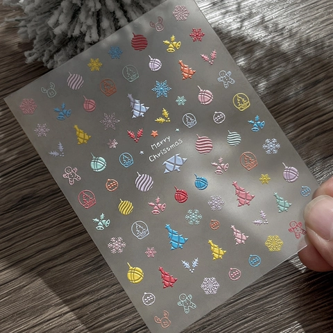 Christmas Embossed Nail Art Stickers Snowflakes Christmas Tree Gingerbread Man Reindeer Decals Festive DIY Manicure Decoration