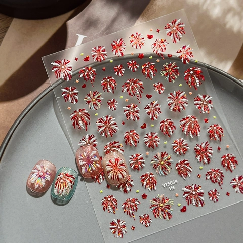 3D Fireworks Nail Art Stickers Holographic Laser Gold Silver Embossed Nail Decals Self Adhesive Firework Patterns For Women DIY Decoration