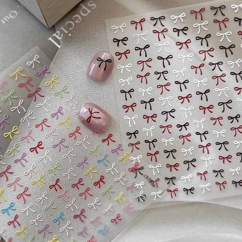 3D Embossed Bowknot Nail Stickers Self-Adhesive Simple Sweet Ribbon Design Manicure Decals DIY Professional Nail Art Decoration