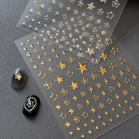 3D Metallic Star Nail Art Stickers Gold Silver Bronzing Embossed Self Adhesive Nail Decals For DIY Manicure Decoration