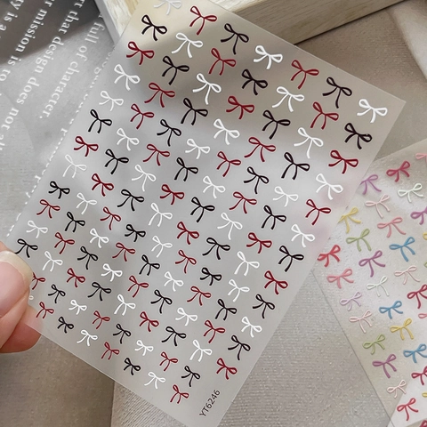 3D Embossed Bowknot Nail Stickers Self-Adhesive Simple Sweet Ribbon Design Manicure Decals DIY Professional Nail Art Decoration