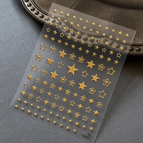 3D Metallic Star Nail Art Stickers Gold Silver Bronzing Embossed Self Adhesive Nail Decals For DIY Manicure Decoration