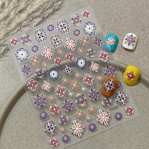 5D Relief Boho Nagelaufkleber Retro Ethnisch Blumen Geometrisch Selbstklebend Nagelkunst Decals Damen Maniküre Dekoration