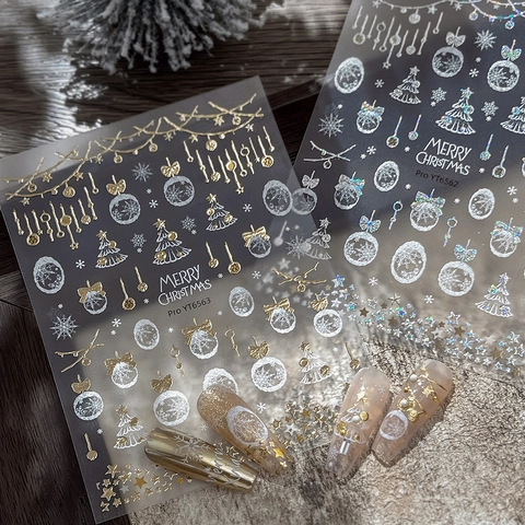 Weihnachten 3D Nagelaufkleber Gold Silber Laser Schneeflocke Weihnachtsbaum Muster Selbstklebende Nail Art Decals Damen Festliche Dekorationen