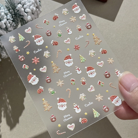 Adesivi per Unghie in Rilievo 3D Natalizi Cartone Animato Babbo Natale Pupazzo di Neve Decalcomanie per Unghie per Donne