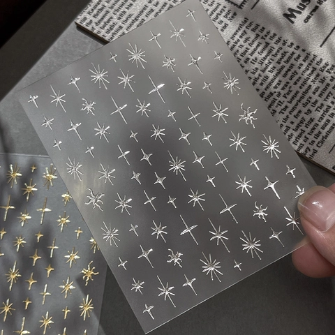 Pegatinas Metálicas 3D para Uñas Patrón Estrella Vintage Estampado en Caliente Adhesivo Nail Art Decor Mujer Joyería