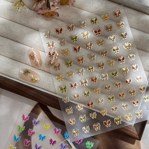 3D Butterfly Nail Art Stickers Colorful Gold Edge Embossed Self-Adhesive Decals DIY Manicure Decoration For Women