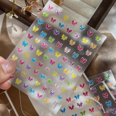 3D Butterfly Nail Art Stickers Colorful Gold Edge Embossed Self-Adhesive Decals DIY Manicure Decoration For Women
