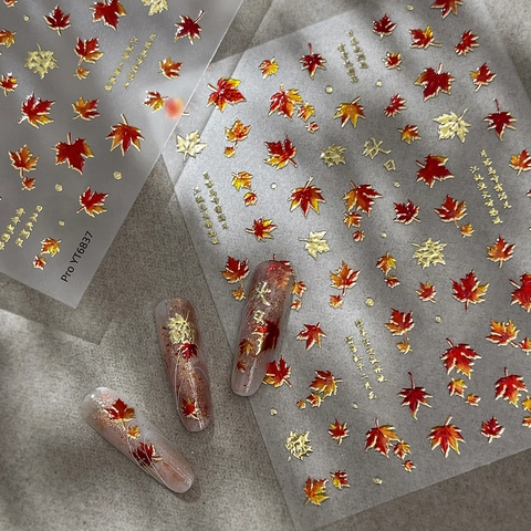 3D Rilievo Bronzatura Foglia di Acero Adesivi per Nail Art Autunno Vintage Foglia Oro Stile Cinese Decorazione per Unghie