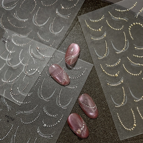 3D Bronzing Chain Nail Art Stickers Metallic Line Geometric Self-Adhesive French Manicure Decoration Decals For Women
