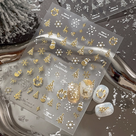 Weihnachten Nagelaufkleber 3D Geprägt Gold Silber Schneeflocke Elch Baum Bronzieren Decals DIY Festliche Maniküre Dekorationen Für Frauen