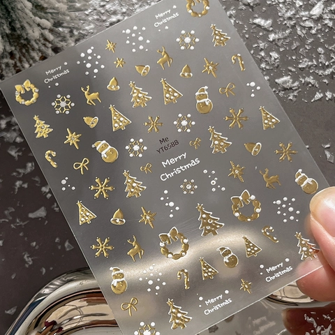 Weihnachten Nagelaufkleber 3D Geprägt Gold Silber Schneeflocke Elch Baum Bronzieren Decals DIY Festliche Maniküre Dekorationen Für Frauen
