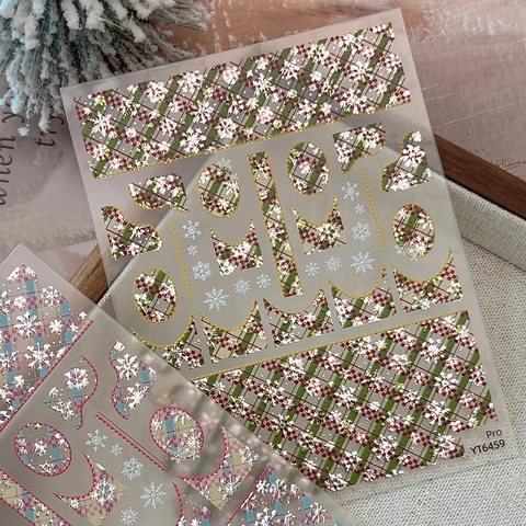 Christmas Nail Art Stickers 3D Embossed Gold Stamping Red Green Plaid Snowflake Decals For Winter Holiday DIY Manicure Decoration