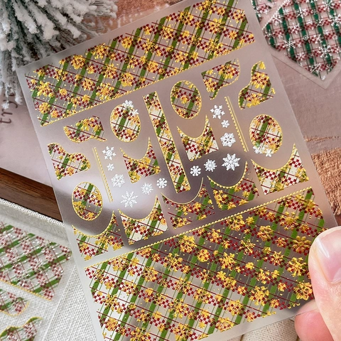 Christmas Nail Art Stickers 3D Embossed Gold Stamping Red Green Plaid Snowflake Decals For Winter Holiday DIY Manicure Decoration