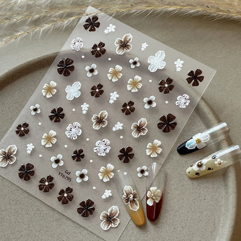 Yitu Zoete 5D Gepoetst Bloem Nagelstickers Vintage Bloemen Zelfklevend Nagel Decals Voor Vrouwen DIY Manicure Decoratie