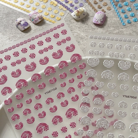 5D Embossed Nail Art Stickers Relief Creamy Spiral Wave Pattern Self-Adhesive Decals For Women DIY Manicure Decoration