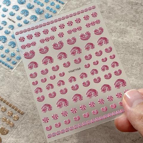 5D Embossed Nail Art Stickers Relief Creamy Spiral Wave Pattern Self-Adhesive Decals For Women DIY Manicure Decoration