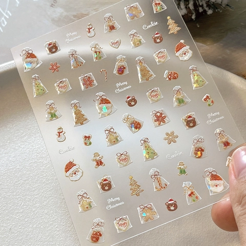 Weihnachten 5D Stereoskopische Relief Nagelaufkleber Gelee Muschelglanz Weihnachtsmann Lebkuchen Maniküre Aufkleber Damen
