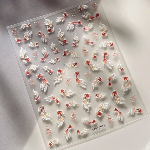 Calcomanías para Uñas 5D con Relieve de Pez Koi Dorado Estilo Chino 3D Autoadhesivas para Decoración de Manicura de Mujer