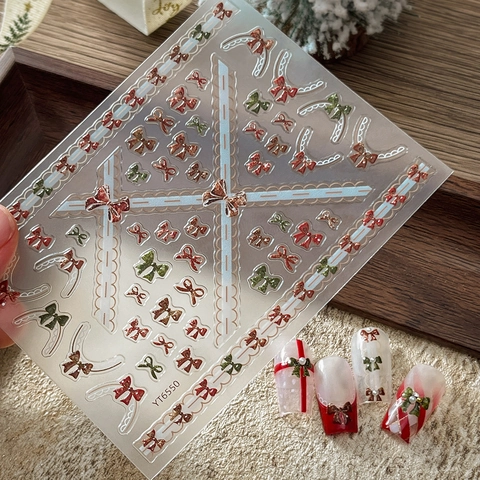 Christmas 3D Relief Nail Art Stickers Vintage Bowknot Lace Snowflake Design Sweet French Manicure Decals For Women Decoration