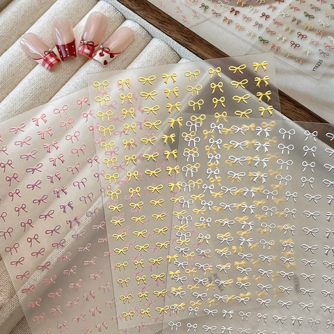 3D Relief Bow Nail Art Stickers Elegant Ribbon Design Embossed Nail Decals French Manicure Decoration For Women DIY Accessory