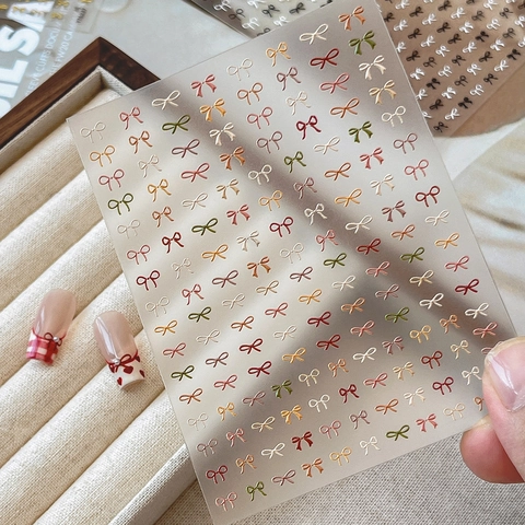3D Relief Bow Nail Art Stickers Elegant Ribbon Design Embossed Nail Decals French Manicure Decoration For Women DIY Accessory