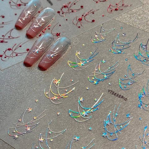 Laser Star Nail Art Stickers Holographic Moon Chain Starry Sky Design Self Adhesive Decals For Women DIY Nail Decor