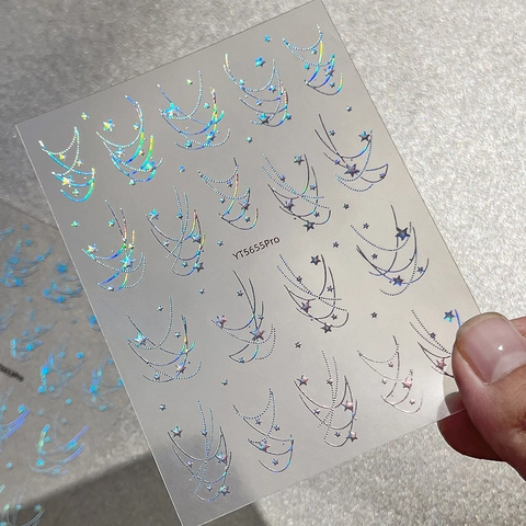 Laser Star Nail Art Stickers Holographic Moon Chain Starry Sky Design Self Adhesive Decals For Women DIY Nail Decor