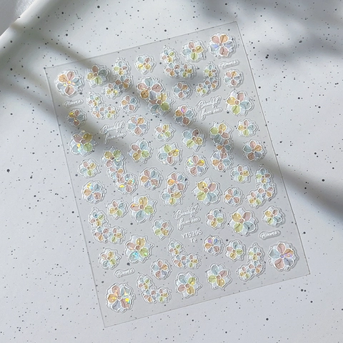5D Geprägt Floral Nagelaufkleber Muschelglanz Holografisch Irisierend Blume Nagel Decals Für Damen Maniküre Dekoration