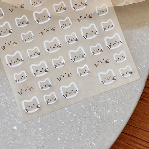 Simpatici Adesivi per Unghie con Espressione di Gatto Cartone Animato Decalcomanie Trasparenti per Manicure Fai Da Te YT5175