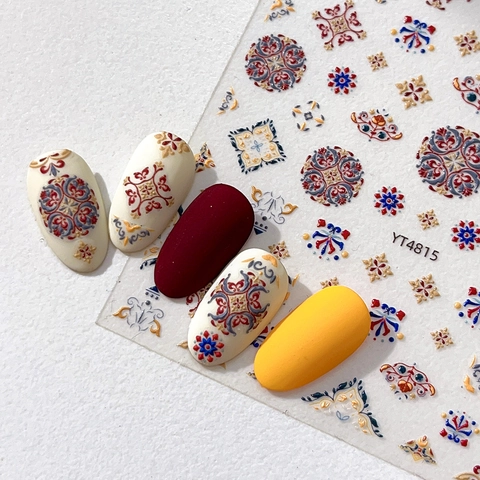 Autocollants Nail Art en Relief 5D Bohème Rétro Mandala Géométrique Floral Auto-adhésifs Stéréoscopiques 3D Décoration Ongles Femme