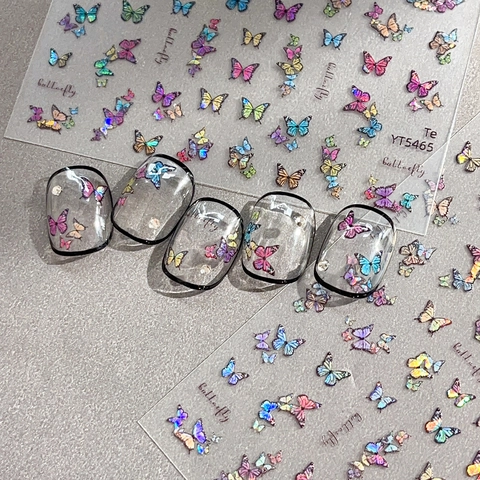 Laser Holographic Butterfly Nail Art Stickers Colorful Gradient Butterfly Design DIY Manicure Decoration For Women Accessories