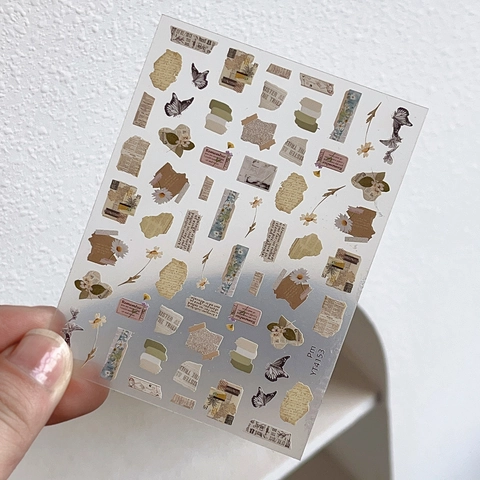 Vintage Zeitung Schmetterling Blumen Nagelsticker Retro Scrapbook Stil Selbstklebende Nagel Abziehbilder Für Damen DIY Maniküre Dekoration