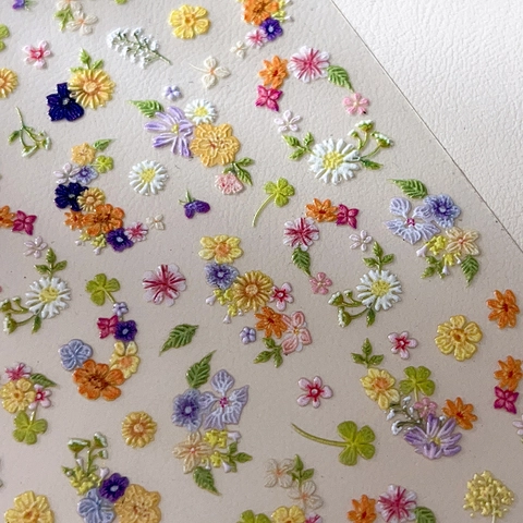 5D 3D Embossed Flower Butterfly Nail Art Stickers Monet Garden Oil Painting Style Self Adhesive Manicure Decals Women