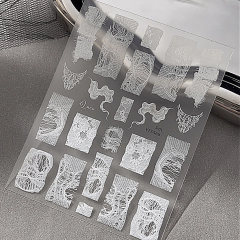 Elegantes Pegatinas de Uñas de Encaje Retro Blanco Negro Floral DIY Autoadhesivas para Mujeres Decoración de Manicura Accesorios