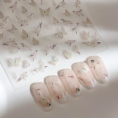 5D Geprägte Schmetterling Blume Nagelaufkleber Laser Muschel Licht Klebe Nagelkunst Abziehbilder Für Damen Hochzeit DIY Dekor