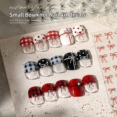 Sweet Bowknot Nail Art Stickers Dimensional Self Adhesive Manicure Decoration For Women Red Black White DIY Nail Decals