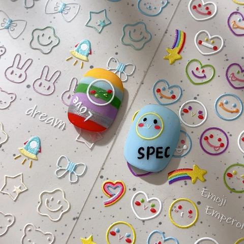 Pegatinas de Nail Art de Emoji de Dibujos Animados en Relieve 3D Calcomanías de Uñas Coloridas Corazón Estrella Oso Conejo