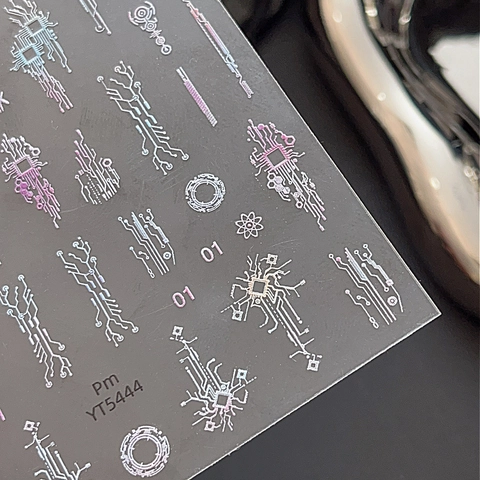 Cyberpunk Circuit Board Nail Art Stickers Laser Holographic Metallic Tech Design Y2K DIY Manicure Decoration For Women