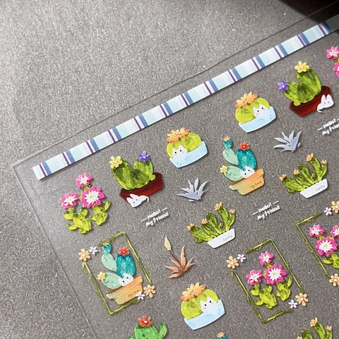 Kaktus Nagel Aufkleber Bunte 5D Relief Laser Nagelkunst Sticker Blumen Sukkulenten Design DIY Maniküre Für Damen