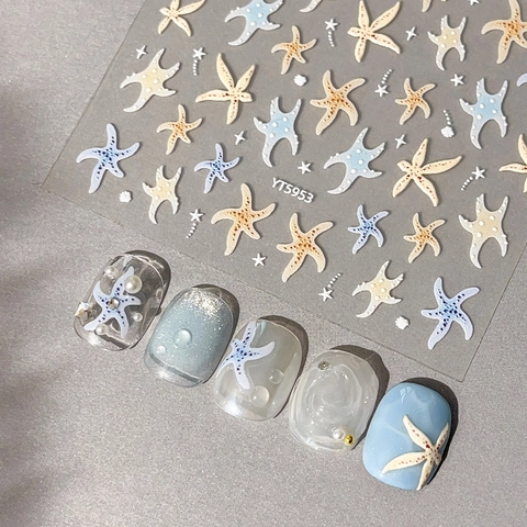 Ocean Theme 5D Relief Starfish Nail Art Stickers Embossed Manicure Decoration For Women Beach Vacation Nail Decals YT5953