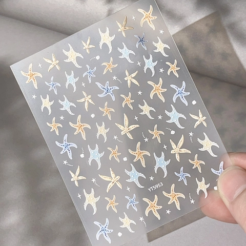 Ocean Theme 5D Relief Starfish Nail Art Stickers Embossed Manicure Decoration For Women Beach Vacation Nail Decals YT5953