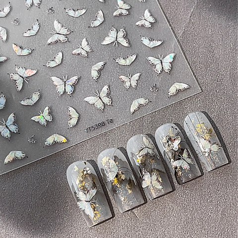 Holographic Butterfly Nail Art Stickers Shell Luster Laser Polish Decoration Adhesive Decals DIY Manicure Accessory